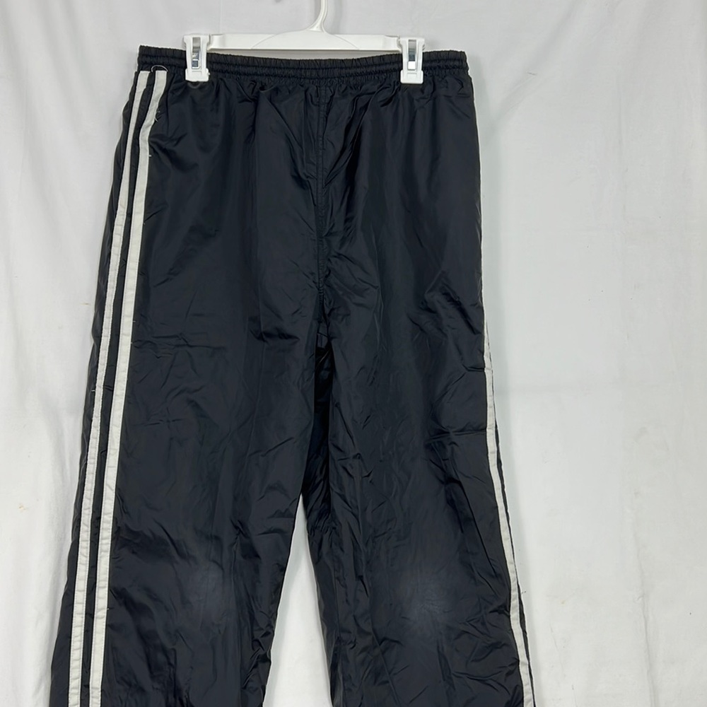 #0970 On Line Black and White Striped Silk Athletic Pants | Size: M